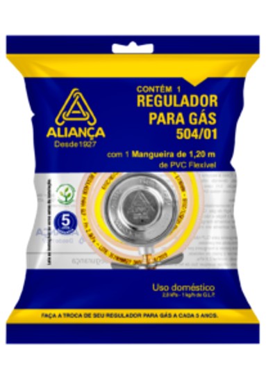 REGULADOR GAS MEDIO C/ MANGUEIRA KIT 504/01 BT 1,20 CM - ALIANÇA