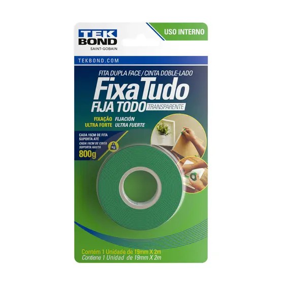 FITA DUPLA FACE ACRILICA VERDE 19 MM X 2 M INTERNO BLISTER - TEK BOND