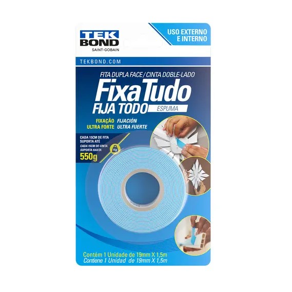 FITA DUPLA FACE ESPUMA 19 MM X 1,5 M BLISTER - TEK BOND