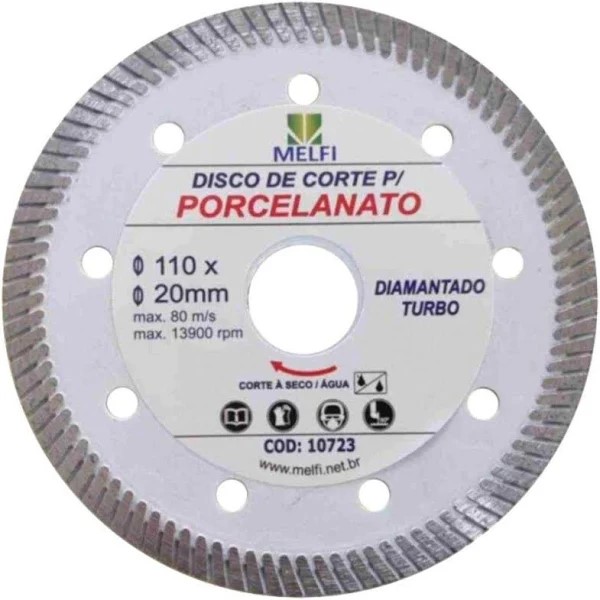 DISCO CORTE DIAMANTADO PORCELANATO 110 MM (10723) - MELFI