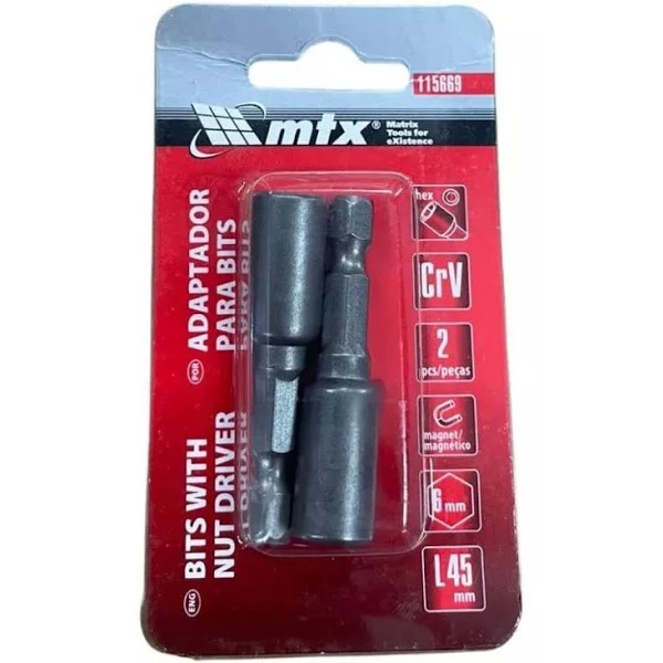 SOQUETE MAGNETICO P/ AUTO ATARRAXANTE E PARAFUSADEIRA ENCAIXE 1/4 D06 MM- L45 MM 2 PCS BLISTER MTX - MF