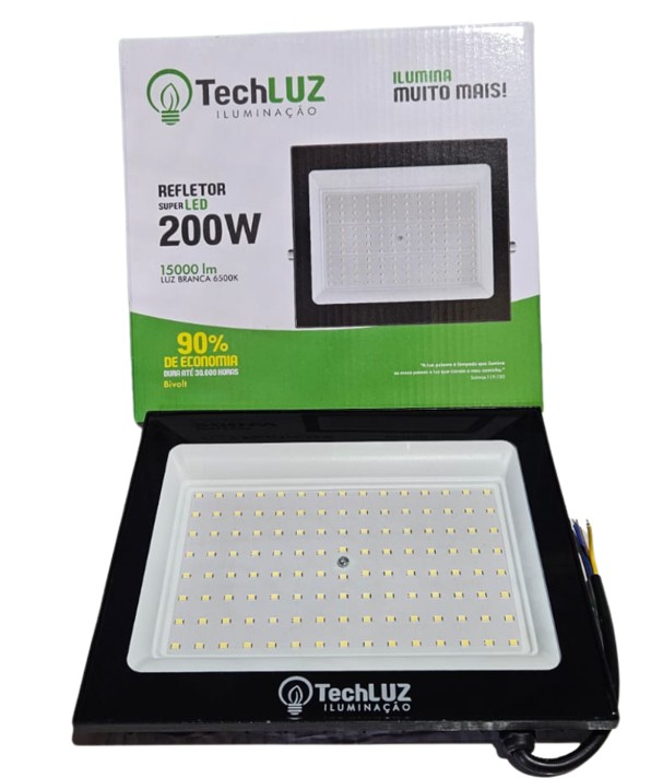 REFLETOR LED PRETO 200W 6500K IP66 - TECHLUZ