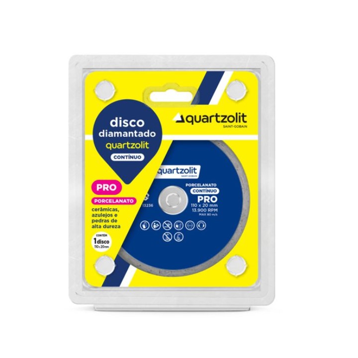 DISCO CORTE DIAMANTADO CONTINUO 110 MM X 20 MM - QUARTZOLIT