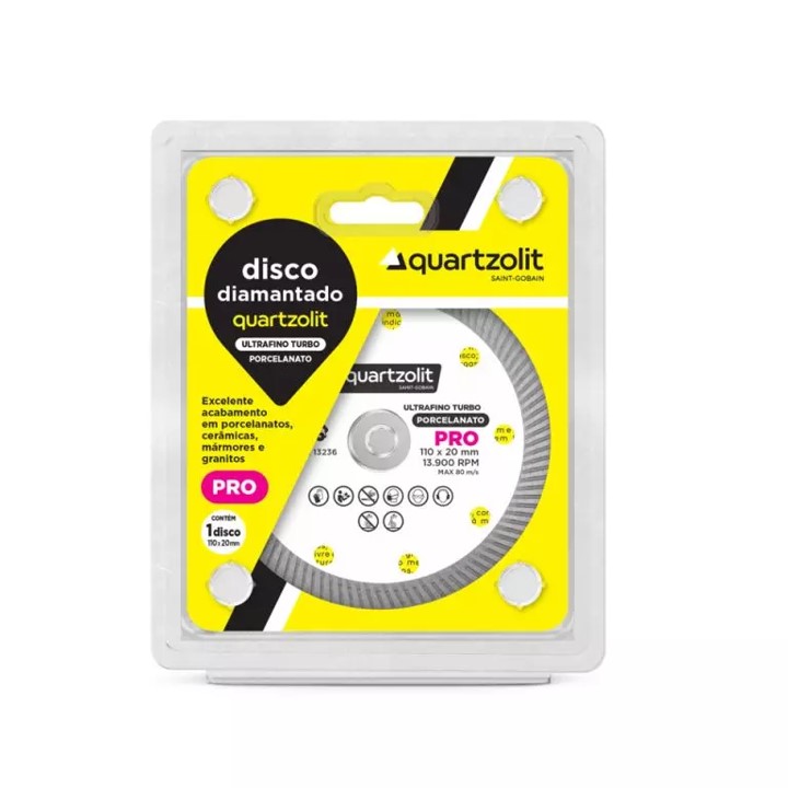 DISCO CORTE DIAMANTADO PORCELANATO 110 MM X 20MM - QUARTZOLIT