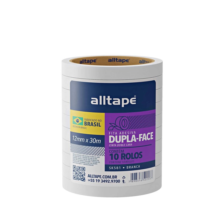 FITA DUPLA FACE TNT BRANCA 12 MM X 30 M (1570002) - ALLTAPE