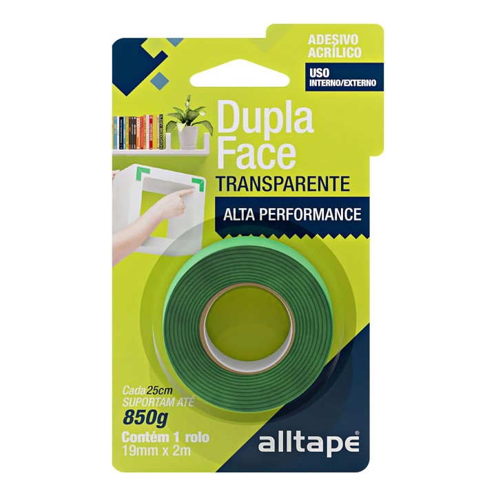 FITA DUPLA FACE ACRILICA VERDE 19 MM X 2 M (PRO12070003) - ALLTAPE