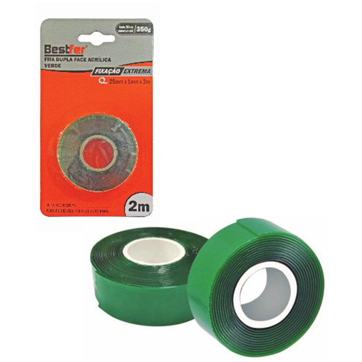 FITA DUPLA FACE ACRILICA VERDE 25 MM X 2 M (BFH1680) -BESTFER