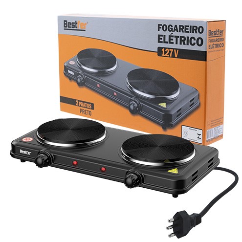 FOGAREIRO ELETRICO PRETO 2 PRATOS 127V C/INMMETRO (BFH3023) -BESTFER