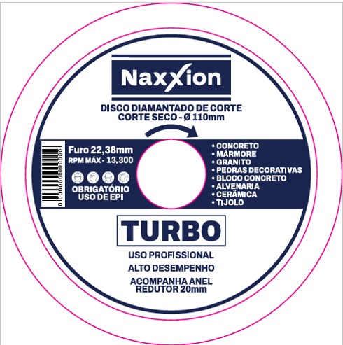 DISCO CORTE DIAMANTADO TURBO 110 MM X 22 MM  - NAXXION