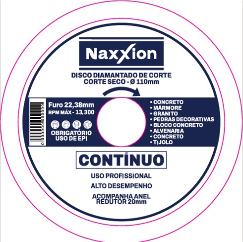 DISCO CORTE DIAMANTADO LISO 110 MM X 22 MM  - NAXXION
