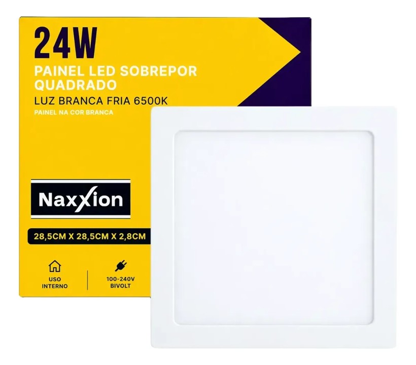 PAINEL LED SOBREPOR QUADRADO BRANCO 24W 6500K - NAXXION