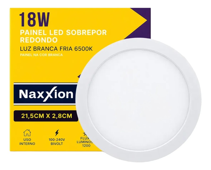 PAINEL LED SOBREPOR REDONDO BRANCO 18W 6500K - NAXXION