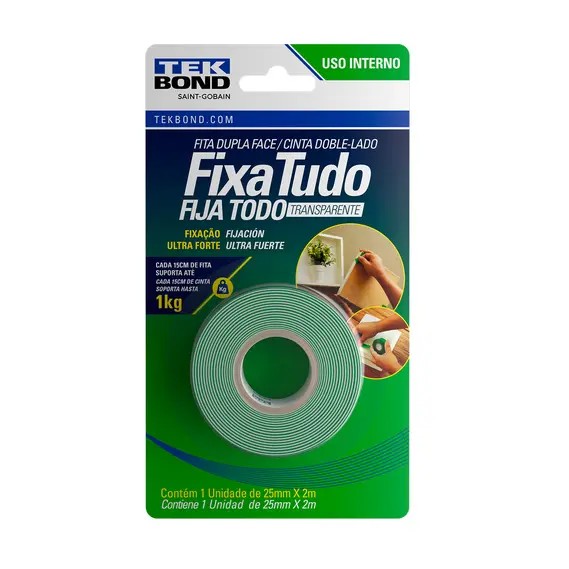 FITA DUPLA FACE ACRILICA VERDE 25 MM X 2 M INTERNO BLISTER - TEK BOND