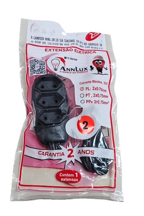 EXTENSAO CABO PARALELO PRETA 03 M 3 TOMADAS 2 PINOS 10A (32-665)  - ANNLUX