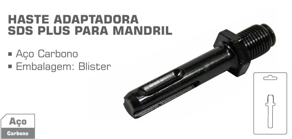 HASTE ADAPTADORA SDS PLUS PARA MANDRIL ROSCA 1/2 PRETA (BFH2069) BLISTER - BESTFER