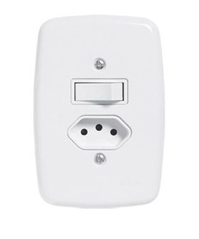 CONJ 1 INTERRUPTOR SIMPLES 10A + 1 TOMADA 3 PINOS 10A IDEALE (3215) -PLUZIE